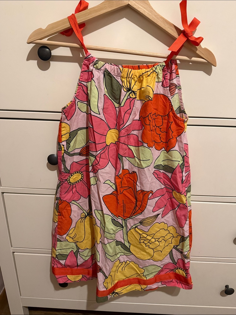 Hanna Andersson Bright Floral Tie-Shoulder Dress in Pink, Yellow & Orange